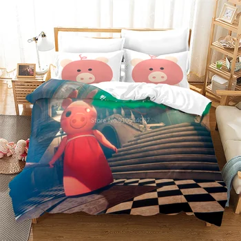

3D Piggy Roblox Pattern Duvet Cover with Pillow Cover Game Bedding Set Single Double Twin Full Queen King Size for Bedroom Decor
