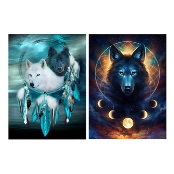 

DIY 5D Diamond Painting Kit for Adults Diamond Art Kit, Paint with Diamonds Embroidery Painting Cross Stitch-Moon Wolf