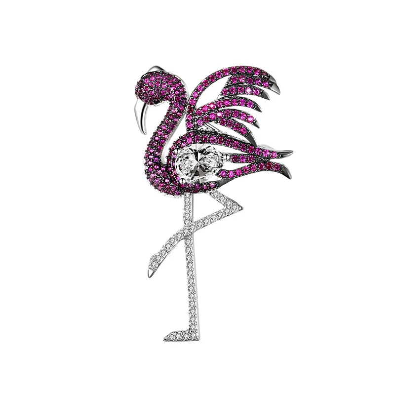 

Europe And America Hot Sales Micro Zircon Flamingo Brooch Cartoon Animal Corsage Suit Cardigan Modified Brooch