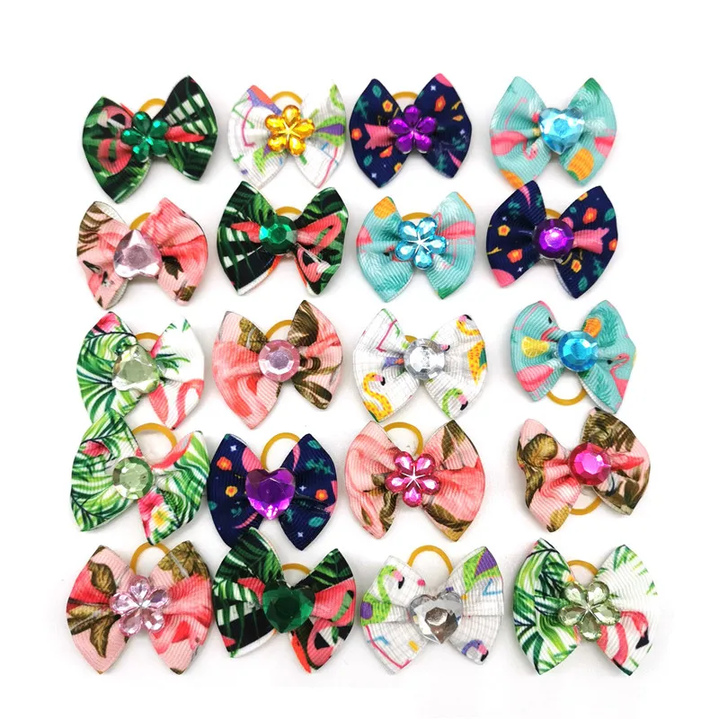 10/20pcs Handmade Dog Bows Rhinestone Pet Dog Hair Bows Pet Grooming Accessorie Rubber Bands for Small Dogs 50pcs independence day handmade ribbon bows for dog pet party grooming hair bows pet accessories dog accessories