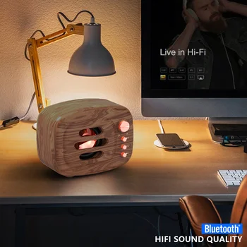 

Wood-Colored Wireless Bluetooth 5.0 Loud Speaker BT Speaker For TV Phones Laptops Desktops Music Calling 32G Max TF Card