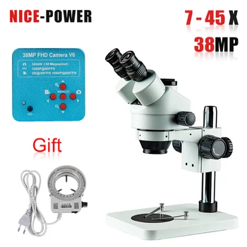 

NICE-POWER 7-45X trinocular microscope 38MP HDMI USB Industrial Electronic Digital Laboratory Microscope Camera Gift LED light