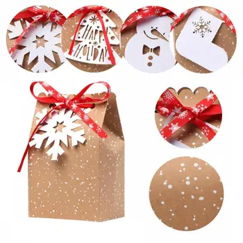 

12/24Pcs Christmas Gift Bags Santa Sacks Kraft Paper Bag Candy Gift Bags Xmas Cookie Packaging Party Sweets Box Decoration