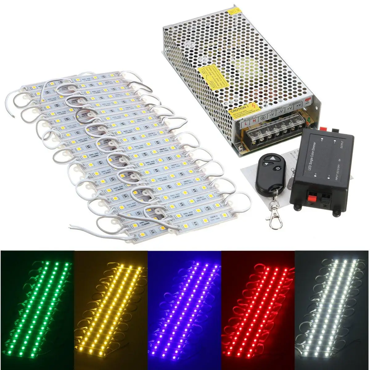 

40PCS LED Module 3 LED 5 Colors SMD5050 LED Module Store Strip Light Front Window Lamp + Power Supply + Remote DC12V