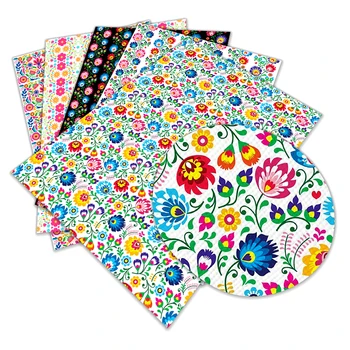 

30 cm x 136cm New Mexico Flower Pattern Printed Synthetic Faux Leather for DIY Hair Bow Decoration Crafts