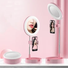 Anneau lumineux LED avec support pour téléphone, lampe annulaire rétractable et facile à transporter, pour diffusion en direct, vidéo, maquillage, photographie, bureau, 2021