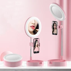Anneau lumineux LED avec support pour téléphone, lampe annulaire rétractable et facile à transporter, pour diffusion en direct, vidéo, maquillage, photographie, bureau, 2021 