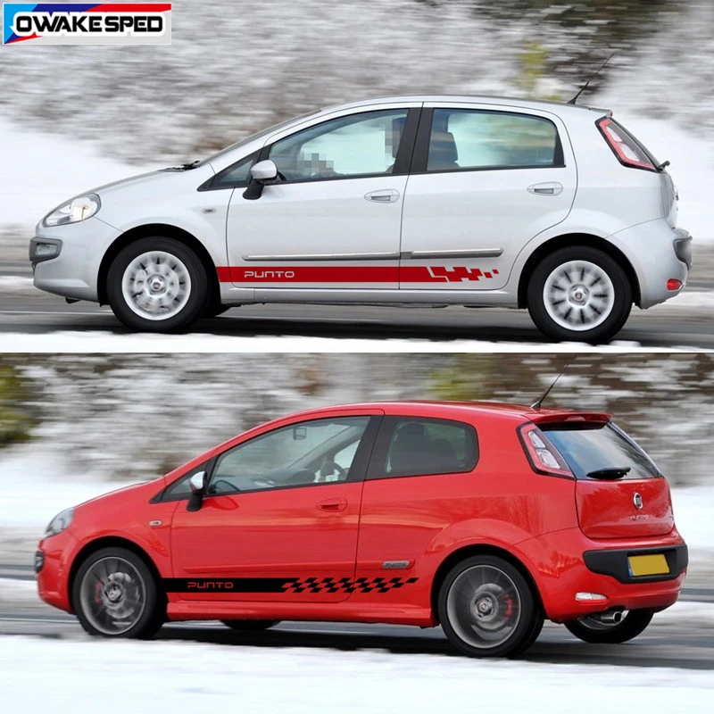 2pcs Car Side Skirt Stripes Sticker Auto Body Door Vinyl Film Decals For-FIAT Punto DIY Automobiles Decor Car Tuning Accessories (3)