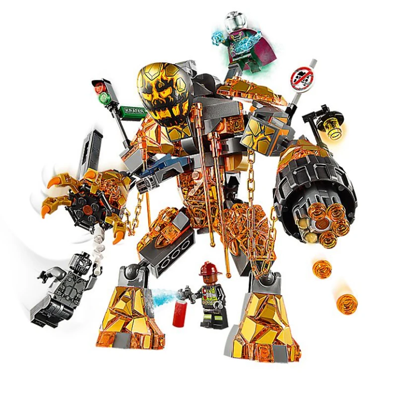 

In Stock New Spider-Man Far From Home Molten Man Battle Building Block Bricks Toys Compatible With Marvel 76128 Gift for Kids