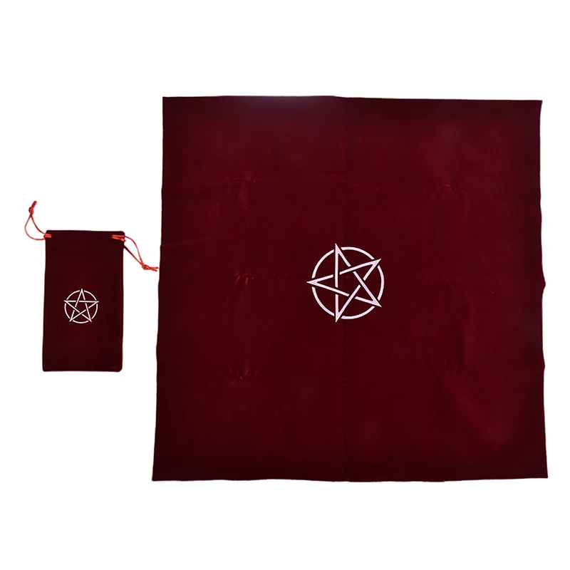 Pentagram Tarot Tablecloth with Bag Velvet Altar Tarot Cloth Pentacles Mat 