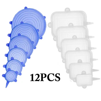 

6/12pcs Silicone Stretch Lids Universal Lid Silicone Bowl Pot Lid Silicone Cover Pan Cooking Food Fresh Cover Microwave Cover