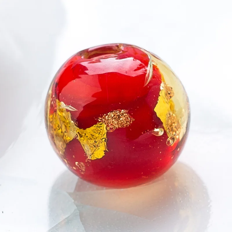 Round 10mm 12mm Gold Foil Pattern Handmade Lampwork Glass Loose Beads for Jewelry Making DIY Crafts Findings
