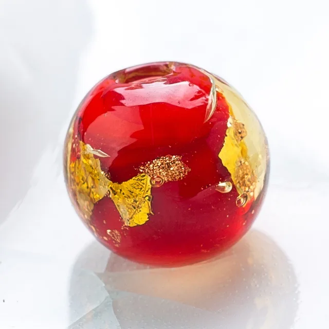 Round 10mm 12mm Gold Foil Pattern Handmade Lampwork Glass Loose Beads for Jewelry Making DIY Crafts Findings Red
