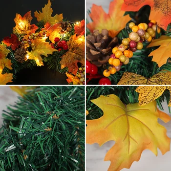 

LED Halloween Thanksgiving Fall Wreath Maple Leaves Berry Wreath Door Decor Home Maple Leaf Decoration Wreath Door Maple Wreath