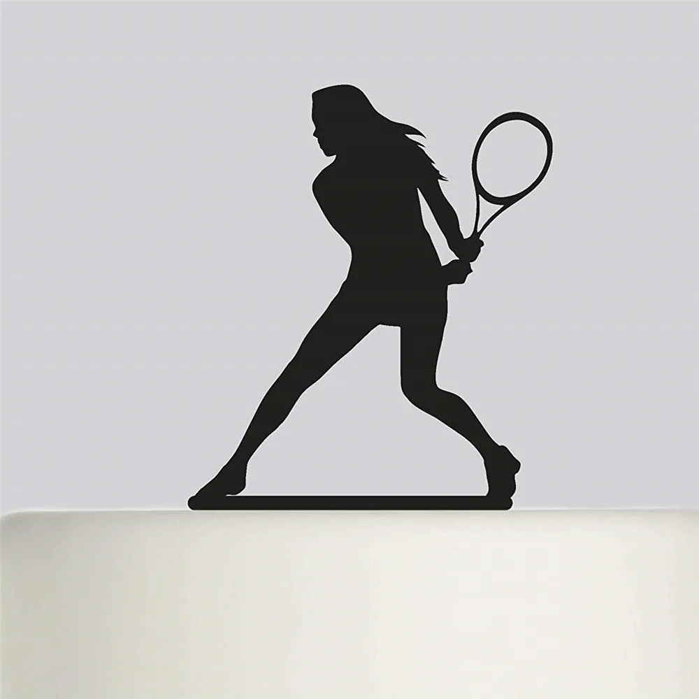 

Girl's Birthday Cake Topper - Female Tennis Player Happy Birthday - Black Acrylic Cake Topper - Happy Birthday Cake Topper