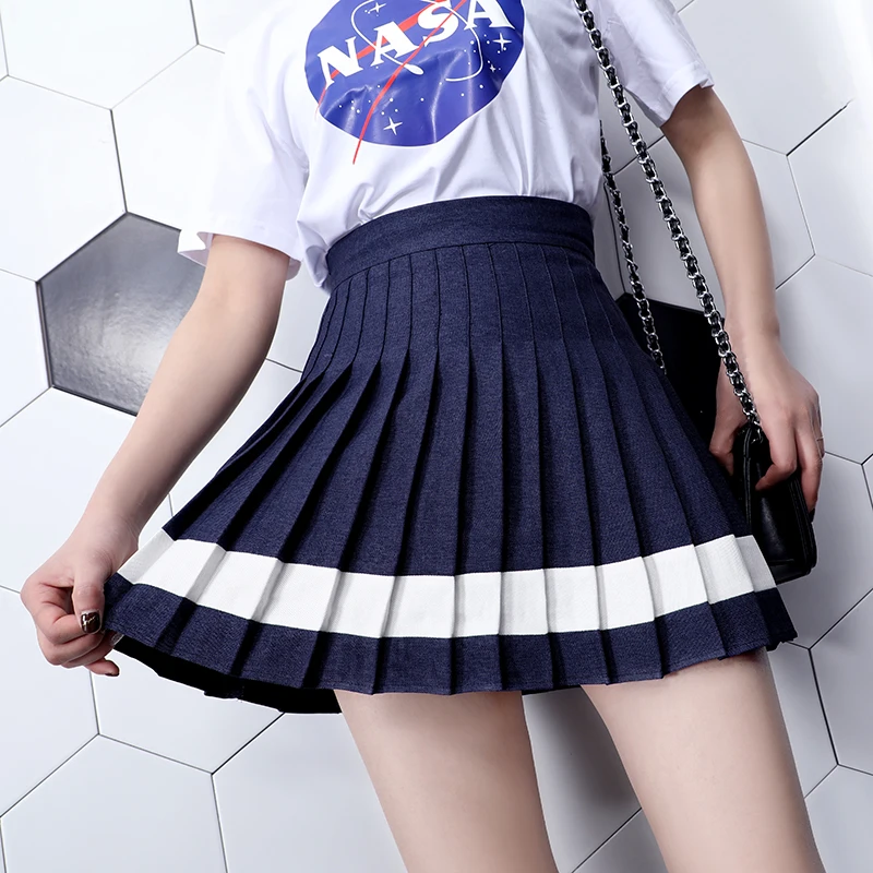 

2020 New Korean Version of High Waist Original Personality All-match Fashion Contrast Color Half-Length Skirt Sexy Pleated Skirt