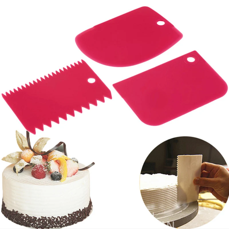  3pcs/set Plastic Cake Scraper Dough Cake Fondant Scraper Cake Decorating Baking Tool Pastry Spatula