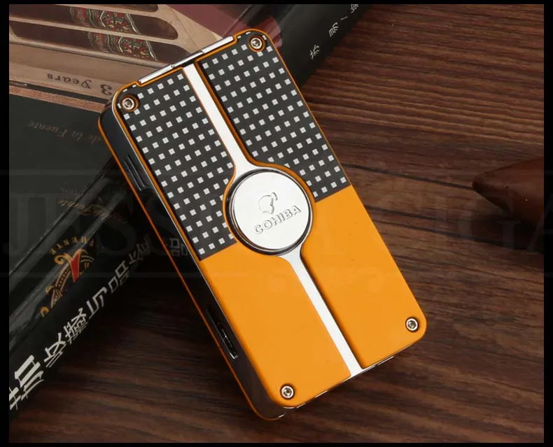 COHIBA Карманная Зажигалка Ветрозащитная металлическая 3 струйный фонарь для сигар газовая зажигалка Встроенная сигарная зажигалка аксессуары для сигар
