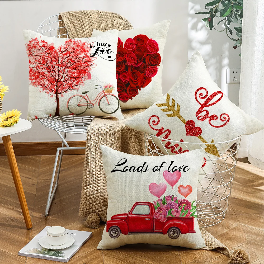 Valentine's Day Linen Cushion Cover Wedding Party Decoration Pillow