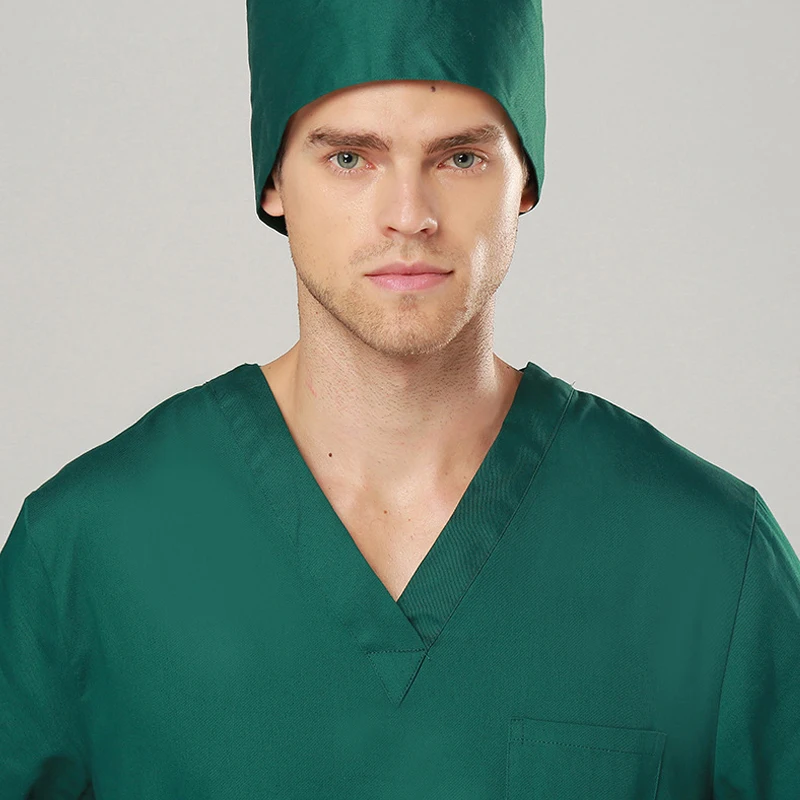 ViaoL New Fashion Shorts Sleeved Men Suits Surgical Gowns Clothes Nurse Doctor Solid Summer Hot Cotton Pants Uniform Lab Coats