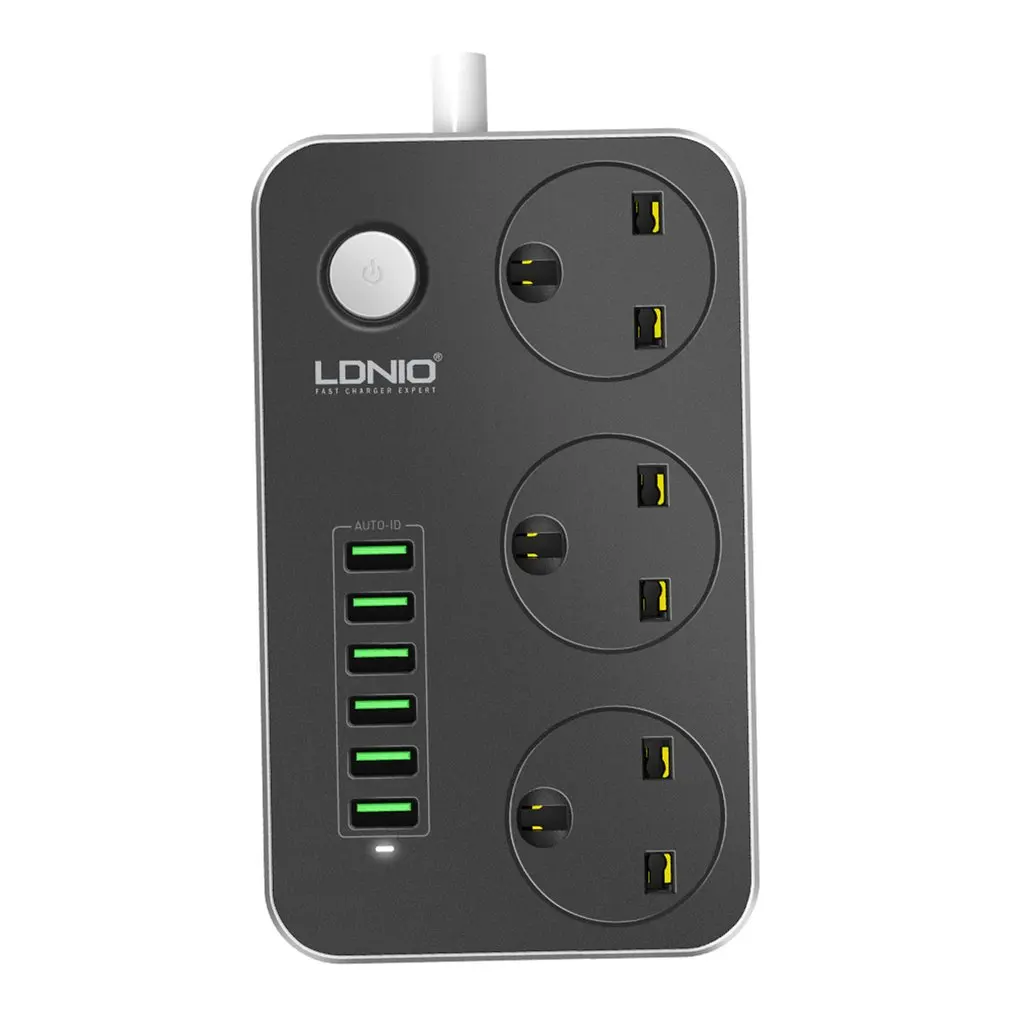

3 Power Socket 6 USB Charging Port Table Desktop Sockets Fast Charging Smart Power Plug Socket UK Plug