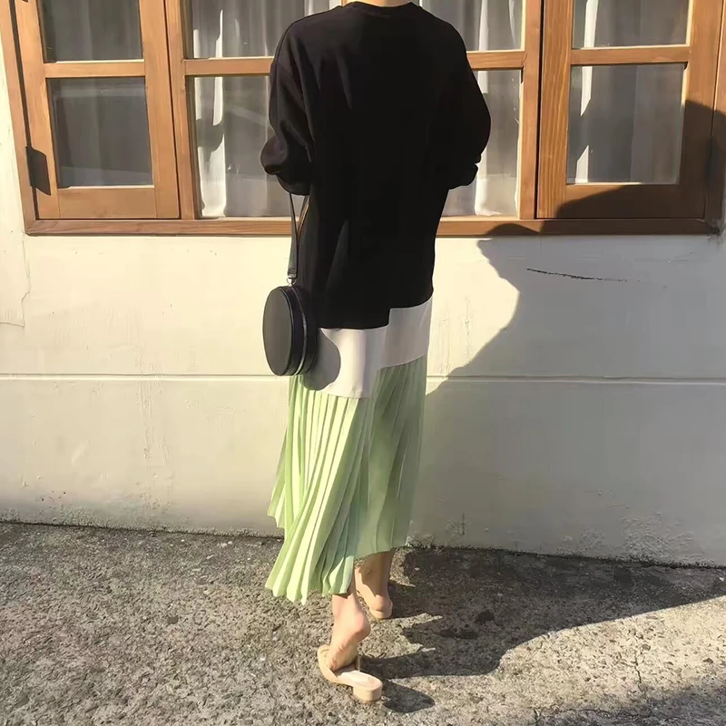 GALCAUR Повседневное платье в стиле пэчворк для женщин с круглым вырезом и длинными рукавами популярной расцветки Свободный корейский платья Женский осень мода