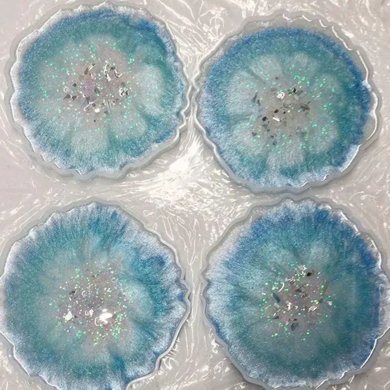 4PCS Resin Coaster Tray Molds Silicone Mold For Epoxy Resin Mold For DIY Making Faux Agate Slices Coaster Form Mould Home Decor
