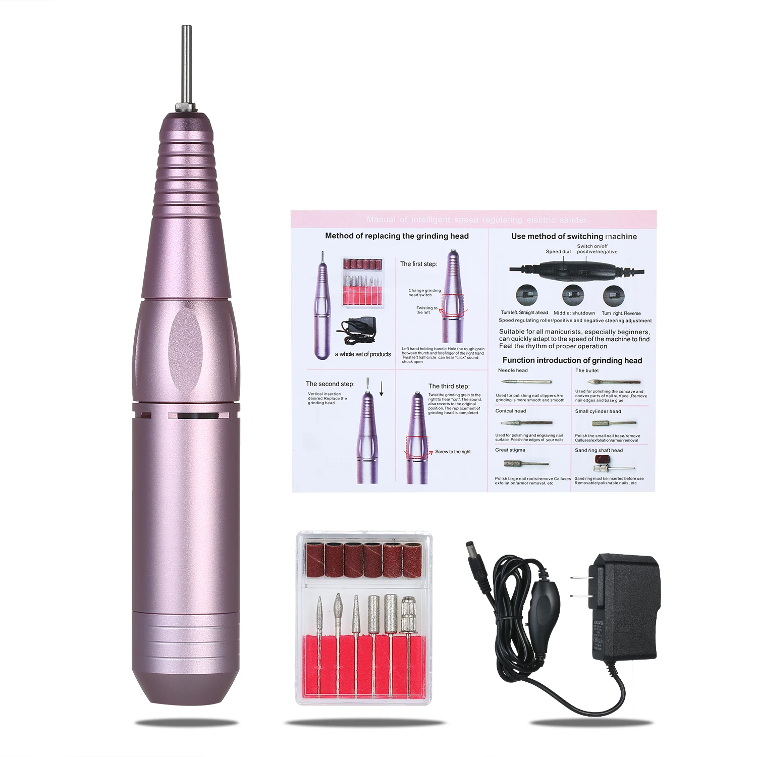 Портативная профессиональная электрическая машинка для маникюра, 20000 ОБ/мин, ручка для ногтей, дрель для педикюра, пилочка для ногтей, инструменты для ногтей с 6 сверлами