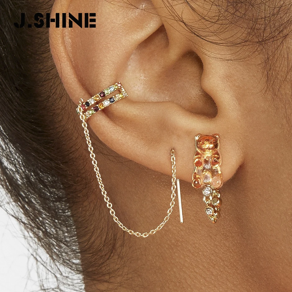 JShine модные длинные серьги-клипсы на цепочке для женщин C-образные Стразы с