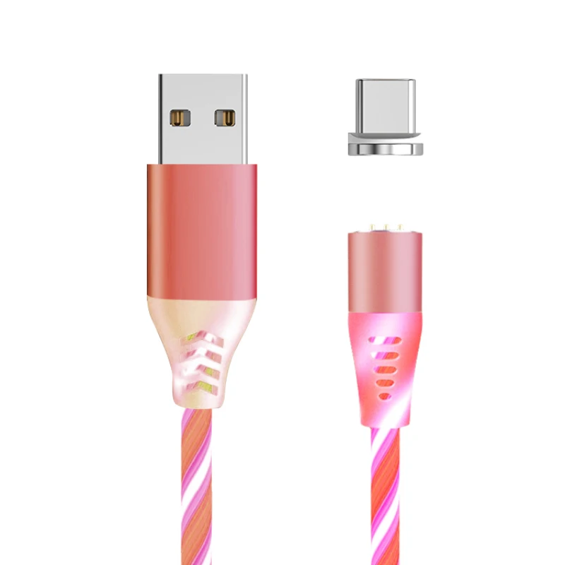 Цветной стример Магнитный кабель Micro USB type C Быстрая зарядка Pin-строка данных для Xiaomi huawei для samsung - Цвет: Красный