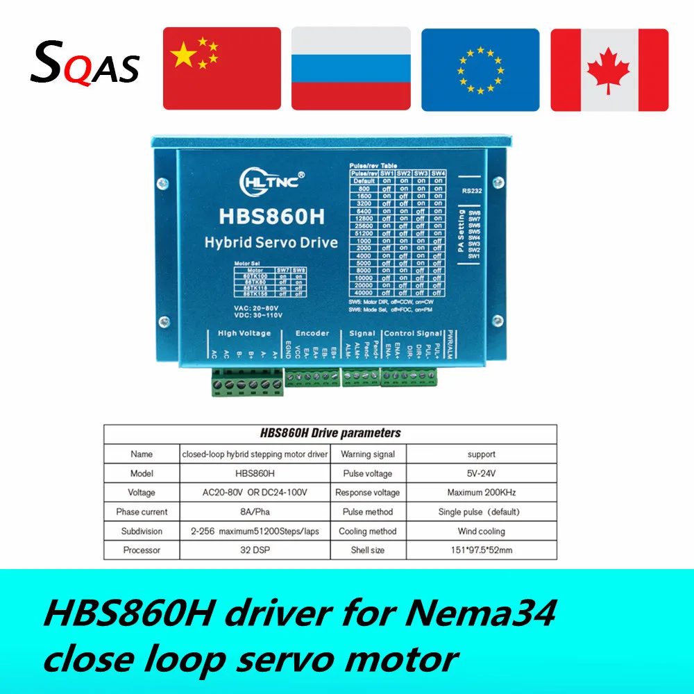 Movimentação Servo Híbrida para Nema34 Servo Motor do Laço Fechado C.a. 2080v cc 30110v Sw1-sw8 Rs232 Hbs860h Hbs86h pc