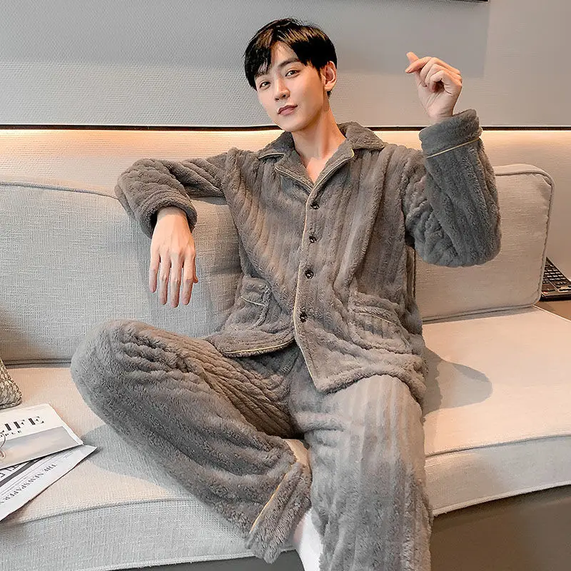 Large 5XL 5XL Man Pajamas Winter Hooded Thick Flannel Pajamas Set Sleepwear Fat Velvet Nightwear Sweatshirt Warm Home Clothes cotton pyjamas