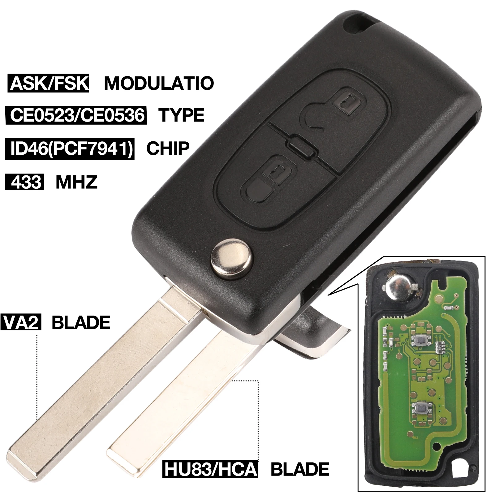 Kutery 434 МГц rf ASK/FSK 2 кнопки дистанционного флип ключ для peugeot 107 207 307 307S 308 407 607 пульт дистанционного управления Управление Fob PCF7961 PCF7941 чип