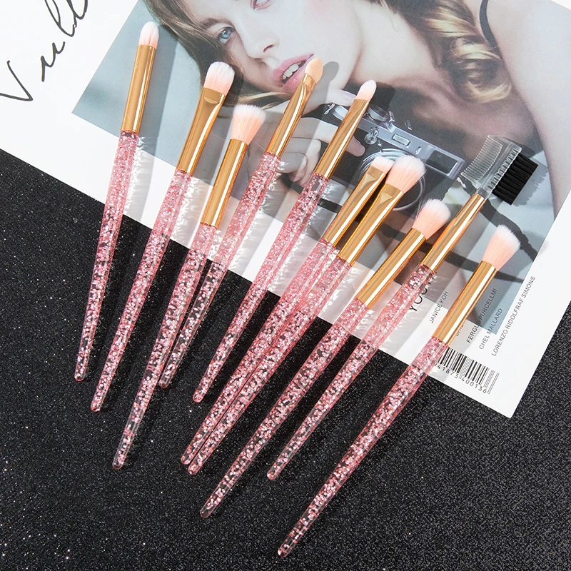 10pcs as picture Набор блестящих кистей для глаз с милым розовым единорогом, 10 шт., набор кистей для подводки глаз, бровей, теней, макияжа, набор косметических кистей для красоты, инструменты для макияжа - Handle Color: 10pcs as picture