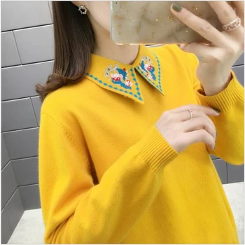 

Autumn winter Women Knitted Sweaters Pullovers Turn-down Collar Long Sleeve Slim Elastic Short Sweater Women Swetry Damskie F112
