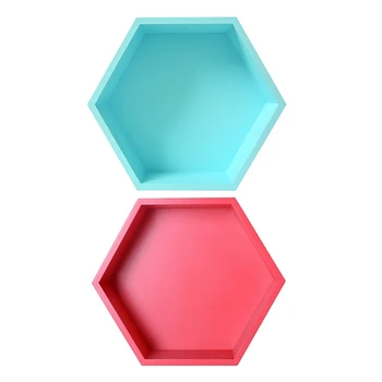 

2Pcs Nordic Style Nursery Kids Room Decoration Shelf Wooden Hexagon Shelves Bedroom Decoration - Blue & Red