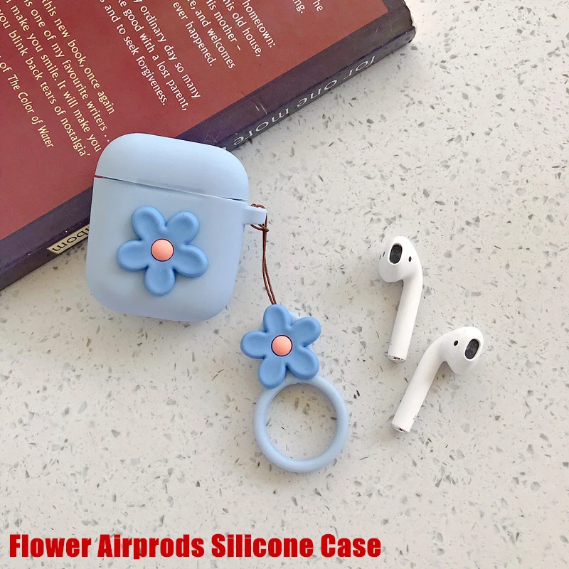 

Wireless Bluetooth Earphone Case For Airpods Cute 3D Flower Candy Color Soft Silicone Case For Airpods 2 With Finger Ring Strap