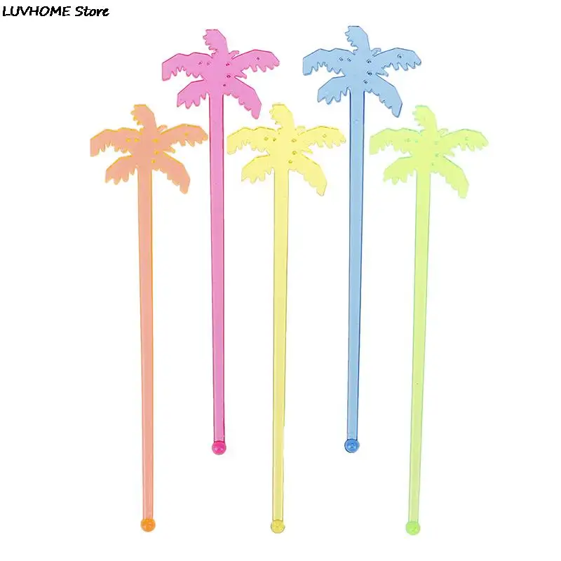50pcs Coconut Tree Cocktail Swizzle Sticks Drink Stirrer Coffee Muddler Puddler Plastic Night-club Drink/wine Decor