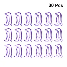 Pinces à papier colorées en forme d'animaux, 30 pièces, Mini pingouin, Notes, Clips de classement, signet, papeterie de bureau et d'école (violet)