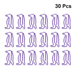 Pinces à papier colorées en forme d'animaux, 30 pièces, Mini pingouin, Notes, Clips de classement, signet, papeterie de bureau et d'école (violet) 