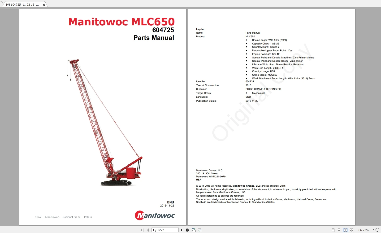 

Manitowoc Grove Cranes All Models Updated 2021 [12.2020] Spare Parts Manual PDF DVD