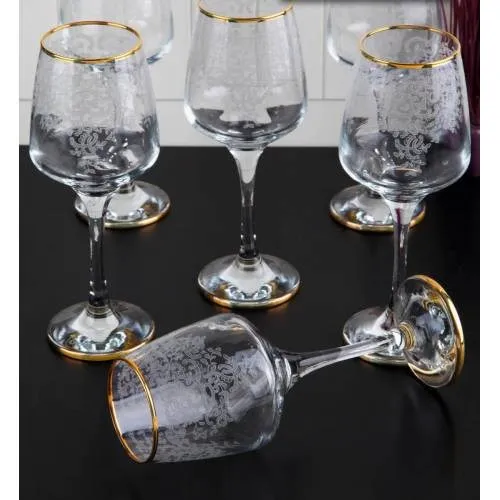 

6 Pieces Gold Gilded Patterned Footed Glass Water Glass Goblet Cup Set (PE-6331A) YK01 Dowry Gift Cup Set Free Shipping