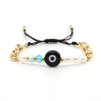 

Go2boho Bracelets Women Jewelry Turkish Evil Eye Bracelet Freshwater Pearl Pulseras Femme Stainless Steel Chain Natural Armband
