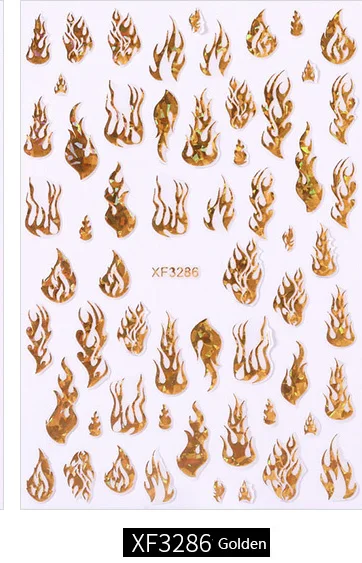 Хорошо Продаем прозрачные наклейки голографические инопланетяне огненное пламя дизайн ногтей пожары Маникюр трафарет красивые украшения для ногтей 1 шт - Цвет: XF3286-Gold