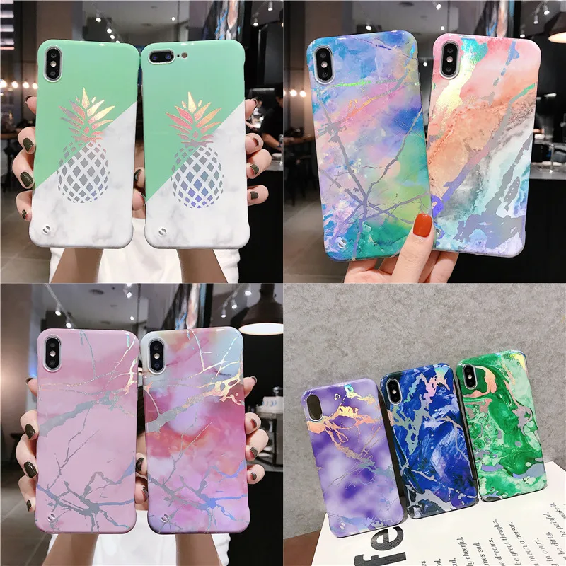 

New Frameless Marble Case For iPhone X 7 6 6s 8 Plus Laser Pineapple Hack PC Back Cover For iPhone Xs Max Xr Case Funda