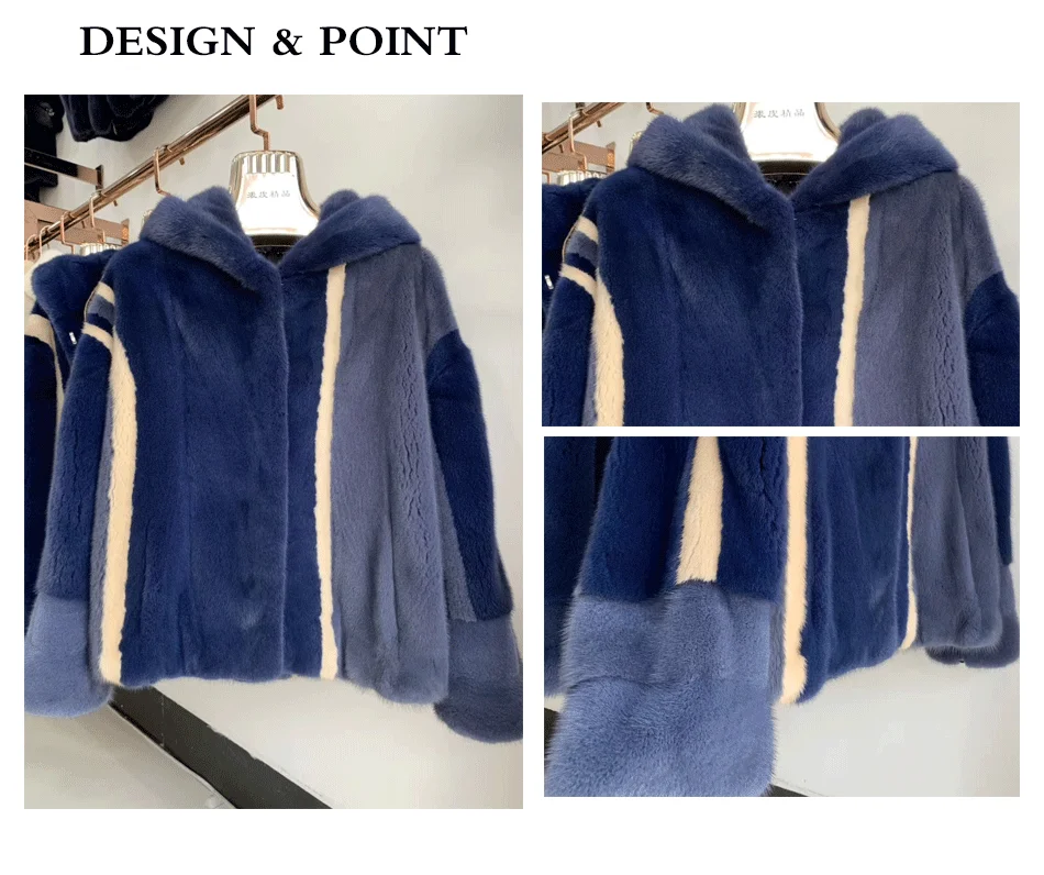Multicolor Imported Mink Fur Coats with hood short fashion Real Fur Coats For Women Winter Warm Jacket Fashion Genuine Fur Outw