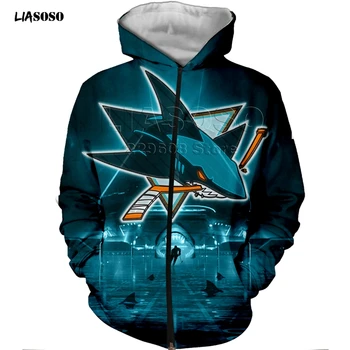 

LIASOSO new 3D Print Animal logo Sharks Zip hoodie Print trendy Harajuku Sweatshirt Hockey Team Sportswear Zip hoodie pullover