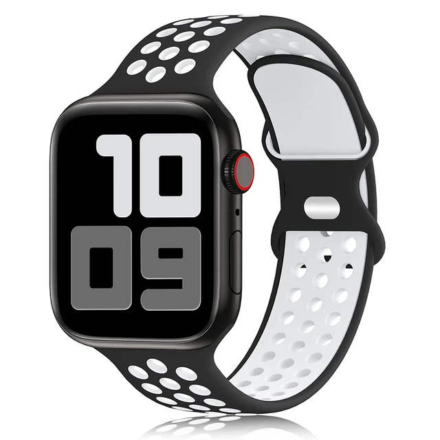 Sport Strap For Apple Watch Band 6 SE 5 4 44mm 40mm Silicone Breathable Belt Bracelet to iWatch Watchband Series 54321 38mm 42mm 14 Black white