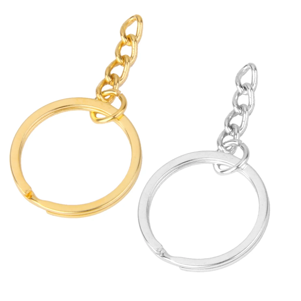 100 Pieces 1 inch /25mm Metal Split Key Ring with Chain Golden Key Ring Keychain Ring Parts Open Jump Ring and Connector