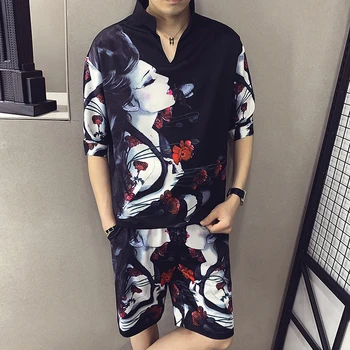 

Personality Eagle Print Mens Sets Casual TShirt +Shorts Sportswear Two-piece Mens Sweat Suit Fashion 2020 New Mens T-shirt Set